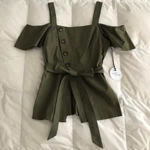 NWT A’gaci Milk & Honey Olive Cold Shoulder Top